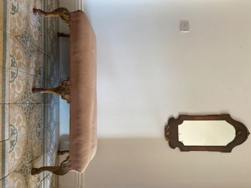A GEORGE 1 STYLE 120CM ANTIQUE STOOL WITH 6 CABRIOLE LEGS AND HOOF FEET C1900 - ADDITIONAL PHOTO 6