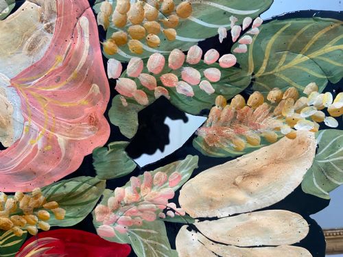 A 19THC TOLEWARE METAL LARGE HAND PAINTED FLORAL FIRE SCREEN 91CM SIGNED - ADDITIONAL PHOTO 7
