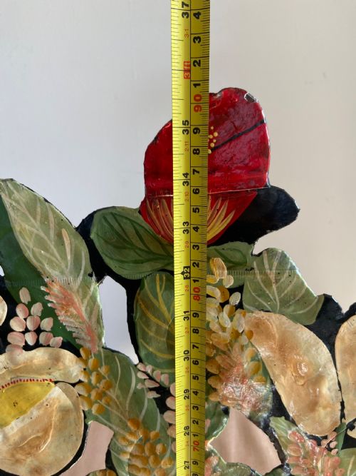 A 19THC TOLEWARE METAL LARGE HAND PAINTED FLORAL FIRE SCREEN 91CM SIGNED - ADDITIONAL PHOTO 14