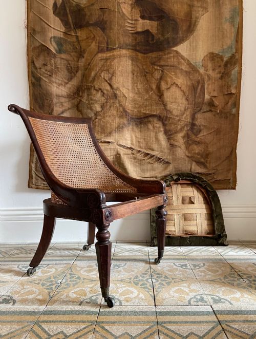 a simulated rosewood regency oak bergere library chair c1825 dropin seat - CATEGORY: ANTIQUE CHAIRS - DATED REGENCY