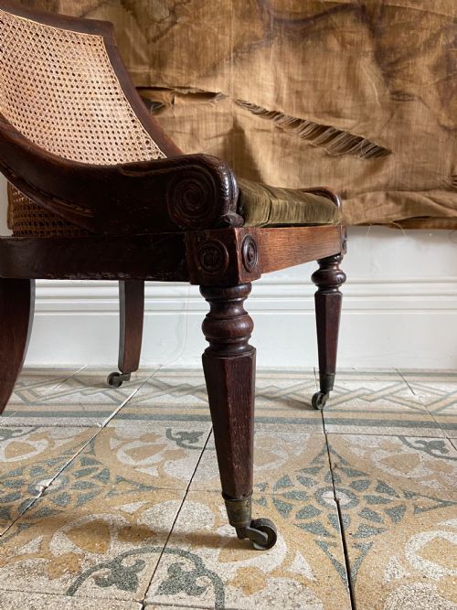 A SIMULATED ROSEWOOD REGENCY OAK BERGERE LIBRARY CHAIR C1825 DROPIN SEAT - ADDITIONAL PHOTO 4