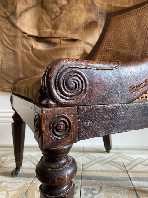 A SIMULATED ROSEWOOD REGENCY OAK BERGERE LIBRARY CHAIR C1825 DROPIN SEAT - ADDITIONAL PHOTO 2