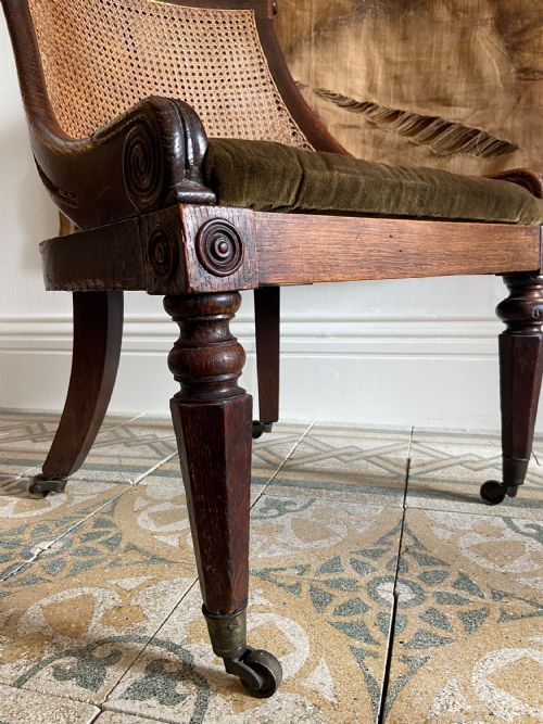 A SIMULATED ROSEWOOD REGENCY OAK BERGERE LIBRARY CHAIR C1825 DROPIN SEAT - ADDITIONAL PHOTO 6