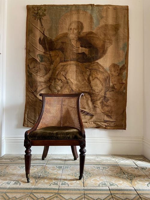 A SIMULATED ROSEWOOD REGENCY OAK BERGERE LIBRARY CHAIR C1825 DROPIN SEAT - ADDITIONAL PHOTO 8