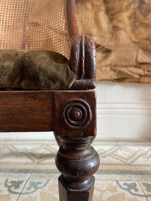 A SIMULATED ROSEWOOD REGENCY OAK BERGERE LIBRARY CHAIR C1825 DROPIN SEAT - ADDITIONAL PHOTO 9