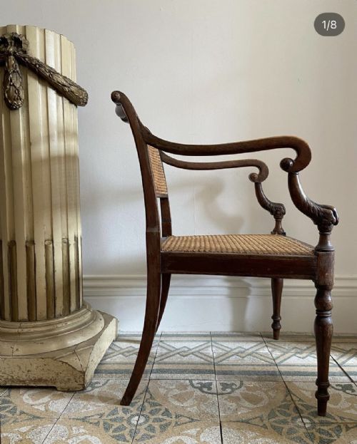 early 19thc caned regency lions paws openarm chair manner thomas hope c1820 - CATEGORY: ANTIQUE CHAIRS - DATED REGENCY