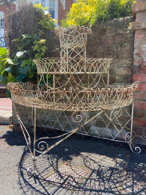 A 19THC ENGLISH WIREWORK 3 TIER PAINTED PLANT STAND LARGER 120CM WIDE MODEL - ADDITIONAL PHOTO 3