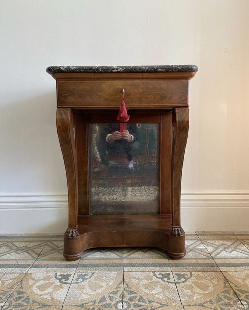 a 19thc louis philippe french mirror back mahogany console table 60cm marble top - CATEGORY: ANTIQUE TABLES - DATED 19TH CENTURY
