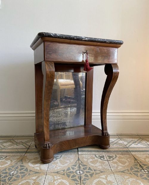 A 19THC LOUIS PHILIPPE FRENCH MIRROR BACK MAHOGANY CONSOLE TABLE 60CM MARBLE TOP - ADDITIONAL PHOTO 1