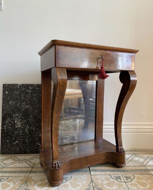 A 19THC LOUIS PHILIPPE FRENCH MIRROR BACK MAHOGANY CONSOLE TABLE 60CM MARBLE TOP - ADDITIONAL PHOTO 3