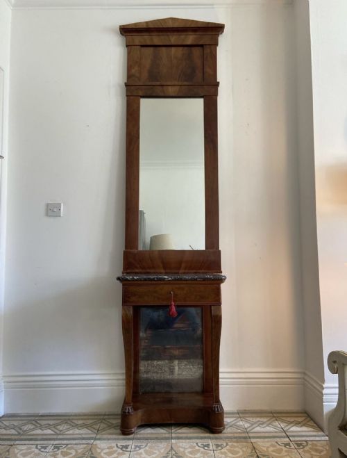 A 19THC LOUIS PHILIPPE FRENCH MIRROR BACK MAHOGANY CONSOLE TABLE 60CM MARBLE TOP - ADDITIONAL PHOTO 4