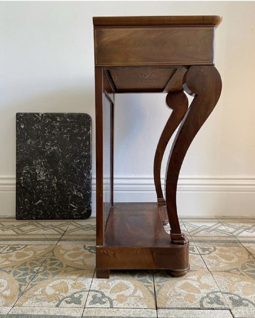 A 19THC LOUIS PHILIPPE FRENCH MIRROR BACK MAHOGANY CONSOLE TABLE 60CM MARBLE TOP - ADDITIONAL PHOTO 5