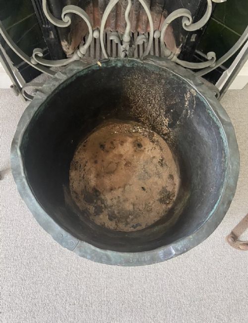 A LARGE ANTIQUE COPPER PLANTER 52CM 19THC RIVETED VERDIGRIS AND DRAINAGE HOLES - ADDITIONAL PHOTO 6