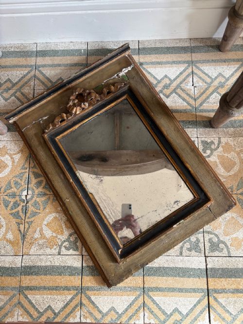 A FRENCH 19TH CENTURY PAINTED FRAME MIRROR ORIGINAL FOXED MIRROR PLATE 70CM - ADDITIONAL PHOTO 6