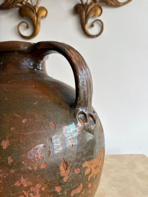 AN 18THC FRENCH ANTIQUE WALNUT OIL JAR PROVENCE WEATHERED GLAZE 38CM DIAMETER - ADDITIONAL PHOTO 1