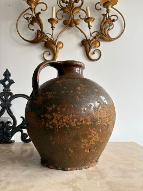 AN 18THC FRENCH ANTIQUE WALNUT OIL JAR PROVENCE WEATHERED GLAZE 38CM DIAMETER - ADDITIONAL PHOTO 3