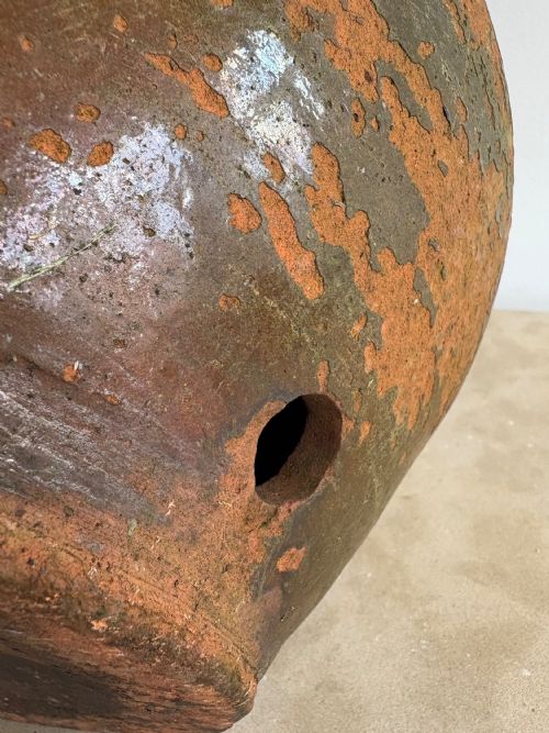 AN 18THC FRENCH ANTIQUE WALNUT OIL JAR PROVENCE WEATHERED GLAZE 38CM DIAMETER - ADDITIONAL PHOTO 5