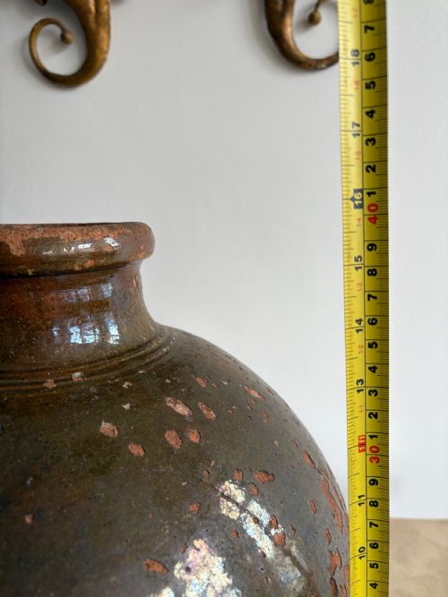 AN 18THC FRENCH ANTIQUE WALNUT OIL JAR PROVENCE WEATHERED GLAZE 38CM DIAMETER - ADDITIONAL PHOTO 9