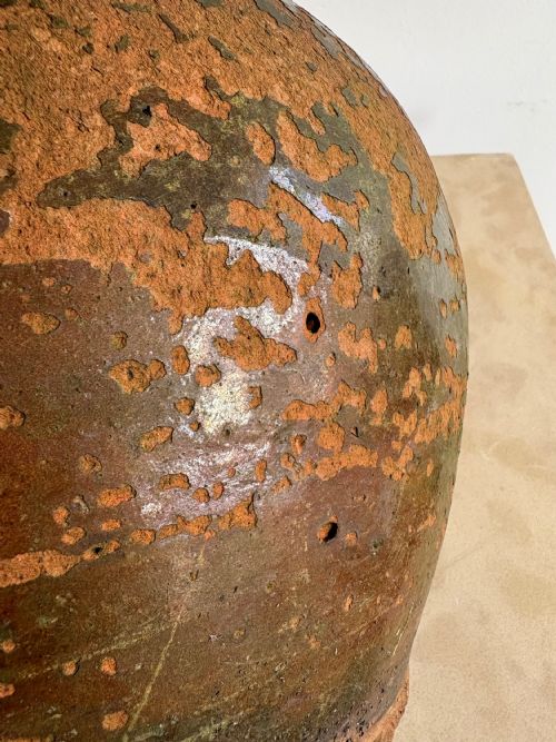 AN 18THC FRENCH ANTIQUE WALNUT OIL JAR PROVENCE WEATHERED GLAZE 38CM DIAMETER - ADDITIONAL PHOTO 8