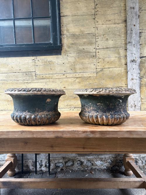 antique buff terracotta pair of tazza urns 19thc without socle bases 44cm diam - CATEGORY: ANTIQUE CERAMICS - DATED 1880
