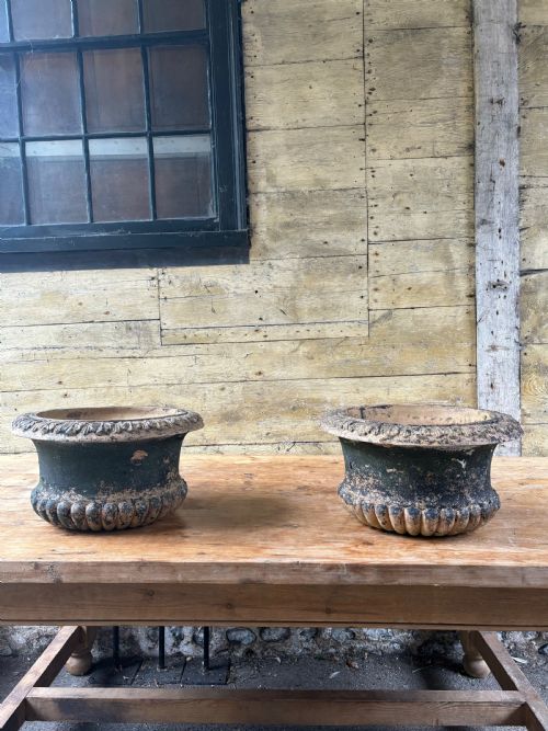 ANTIQUE BUFF TERRACOTTA PAIR OF TAZZA URNS 19THC WITHOUT SOCLE BASES 44CM DIAM - ADDITIONAL PHOTO 7