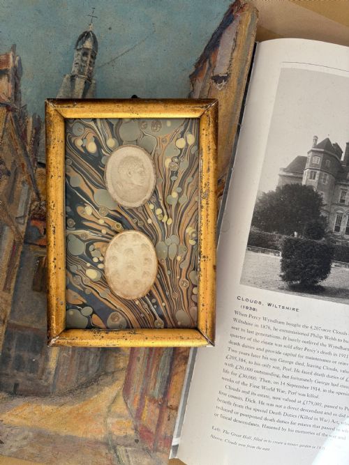 a gilt framed 19thc pair of grand tour emperor plaster intaglio cameos 16cm - CATEGORY: ANTIQUE MISCELLANEOUS - DATED 19TH CENTURY