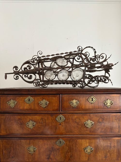 A SOUTHERN FRANCE ORNATE WROUGHT METAL HALL LANTERN 93CM C1900 - ADDITIONAL PHOTO 1