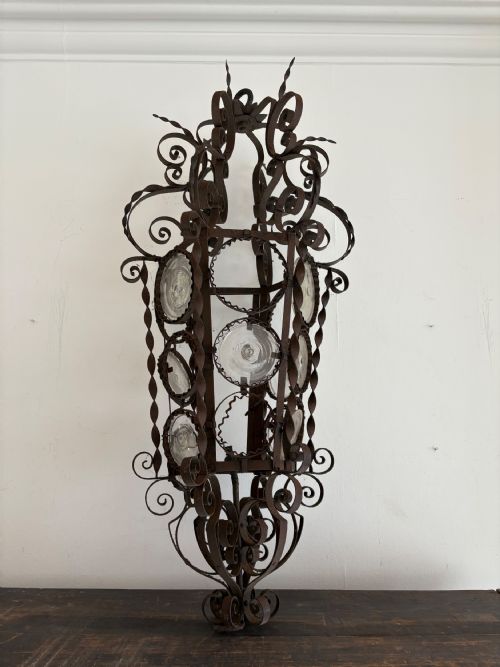 A SOUTHERN FRANCE ORNATE WROUGHT METAL HALL LANTERN 93CM C1900 - ADDITIONAL PHOTO 2