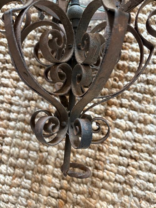 A SOUTHERN FRANCE ORNATE WROUGHT METAL HALL LANTERN 93CM C1900 - ADDITIONAL PHOTO 7
