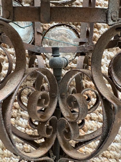 A SOUTHERN FRANCE ORNATE WROUGHT METAL HALL LANTERN 93CM C1900 - ADDITIONAL PHOTO 8
