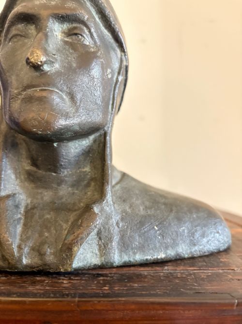 A 19TH CENTURY HEAD AND SHOULDER BRONZE CAST BUST OF DANTE 21CM WIDE - ADDITIONAL PHOTO 1