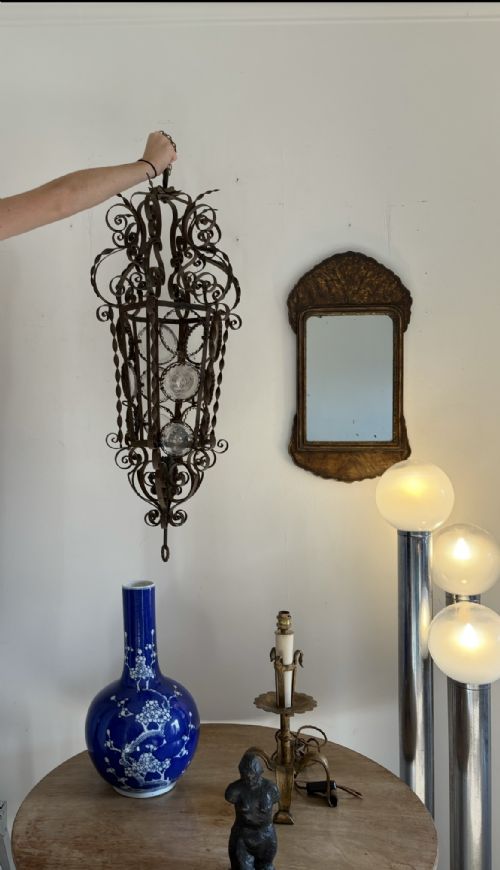 A SOUTHERN FRANCE ORNATE WROUGHT METAL HALL LANTERN 93CM C1900 - ADDITIONAL PHOTO 15