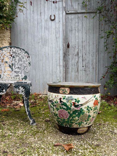 19THC CHINESE ANTIQUE FAMILLE VERTE PORCELAIN FISH BOWL PLANTER 47CM DIAMETER - ADDITIONAL PHOTO 4