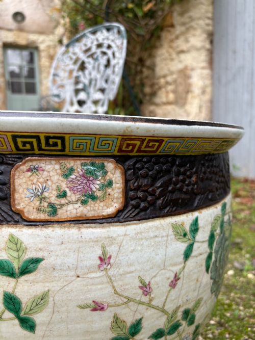 19THC CHINESE ANTIQUE FAMILLE VERTE PORCELAIN FISH BOWL PLANTER 47CM DIAMETER - ADDITIONAL PHOTO 6
