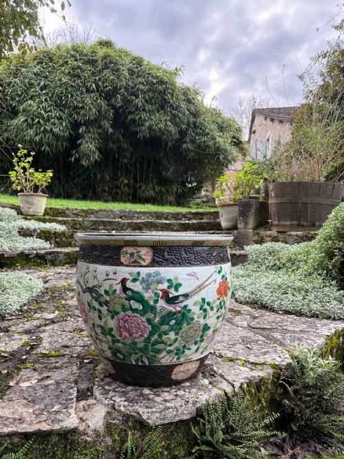 19THC CHINESE ANTIQUE FAMILLE VERTE PORCELAIN FISH BOWL PLANTER 47CM DIAMETER - ADDITIONAL PHOTO 5