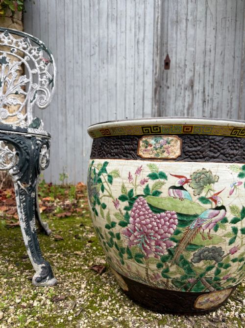 19THC CHINESE ANTIQUE FAMILLE VERTE PORCELAIN FISH BOWL PLANTER 47CM DIAMETER - ADDITIONAL PHOTO 7