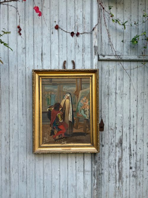 an early 19thc continental renaissance style oil on canvas gilt frame 80cm - CATEGORY: ANTIQUE ART - DATED 19TH CENTURY