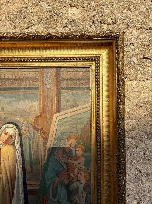 AN EARLY 19THC CONTINENTAL RENAISSANCE STYLE OIL ON CANVAS GILT FRAME 80CM - ADDITIONAL PHOTO 7