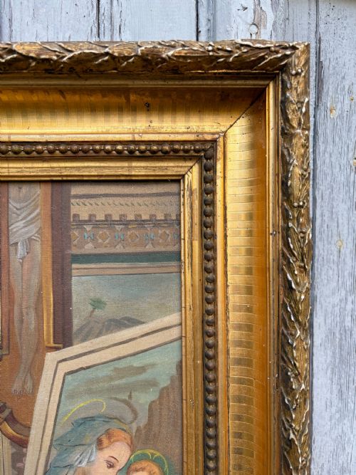 AN EARLY 19THC CONTINENTAL RENAISSANCE STYLE OIL ON CANVAS GILT FRAME 80CM - ADDITIONAL PHOTO 9