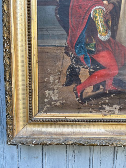 AN EARLY 19THC CONTINENTAL RENAISSANCE STYLE OIL ON CANVAS GILT FRAME 80CM - ADDITIONAL PHOTO 10