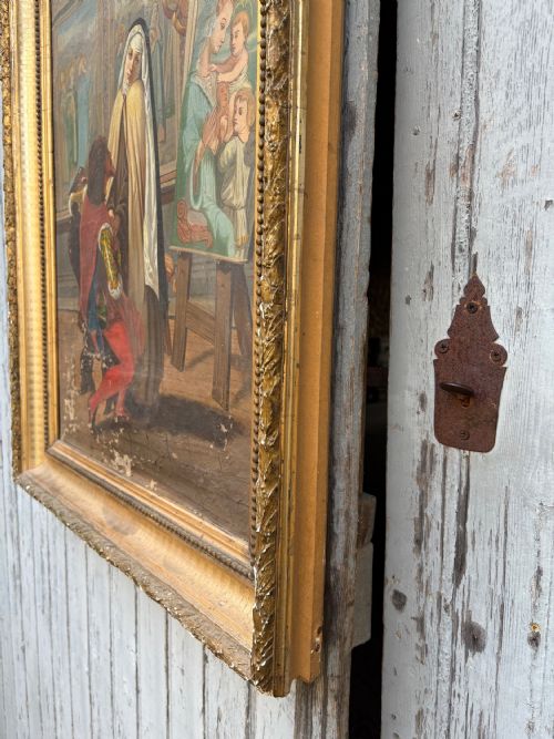 AN EARLY 19THC CONTINENTAL RENAISSANCE STYLE OIL ON CANVAS GILT FRAME 80CM - ADDITIONAL PHOTO 11