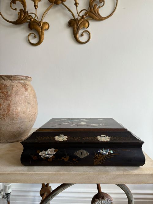 a japanese lacquer trinket jewellery box c1900 38cm mother of pearl - CATEGORY: ANTIQUE BOXES - DATED 1900