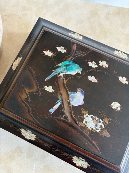 A JAPANESE LACQUER TRINKET JEWELLERY BOX C1900 38CM MOTHER OF PEARL - ADDITIONAL PHOTO 6
