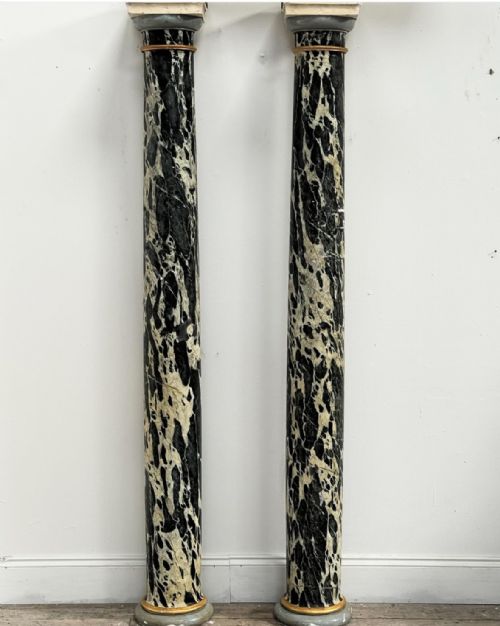 A PAIR OF SIMULATED MARBLE SOLID ARCHITECTURAL PLASTER COLUMNS 213CM C1900 - ADDITIONAL PHOTO 3
