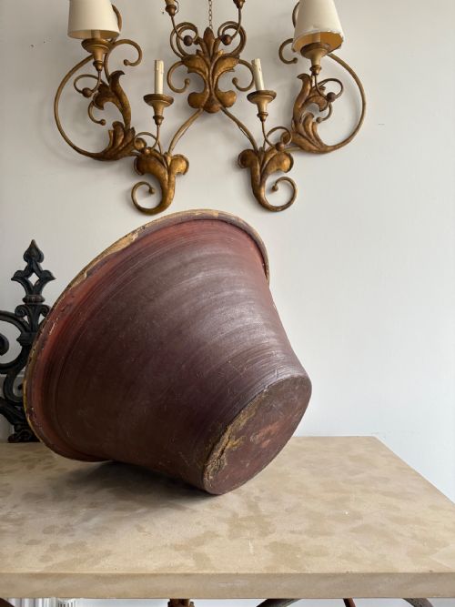 A LARGE 19THC FRENCH TERRACOTTA TIAN BOWL PROVENCE YELLOW GLAZE 54CM DIAMETER - ADDITIONAL PHOTO 5