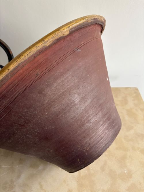 A LARGE 19THC FRENCH TERRACOTTA TIAN BOWL PROVENCE YELLOW GLAZE 54CM DIAMETER - ADDITIONAL PHOTO 7