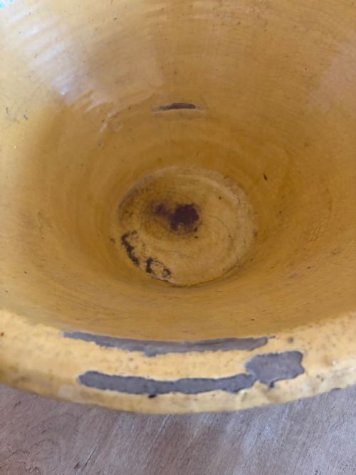 A LARGE 19THC FRENCH TERRACOTTA TIAN BOWL PROVENCE YELLOW GLAZE 54CM DIAMETER - ADDITIONAL PHOTO 10