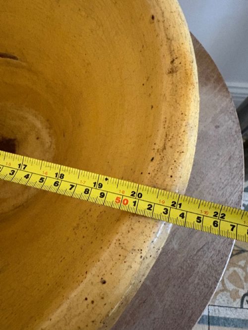 A LARGE 19THC FRENCH TERRACOTTA TIAN BOWL PROVENCE YELLOW GLAZE 54CM DIAMETER - ADDITIONAL PHOTO 12