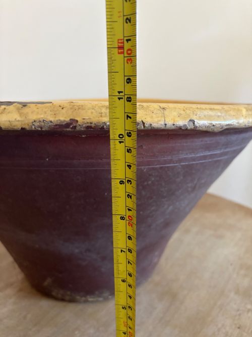 A LARGE 19THC FRENCH TERRACOTTA TIAN BOWL PROVENCE YELLOW GLAZE 54CM DIAMETER - ADDITIONAL PHOTO 13