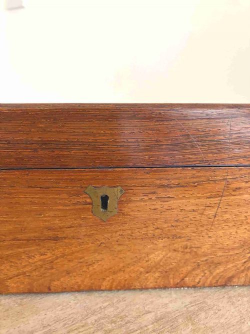 A 19THC BRASS BANDED ROSEWOOD WRITING SLOPE C1870 35CM WITH BLACK LEATHER - ADDITIONAL PHOTO 1